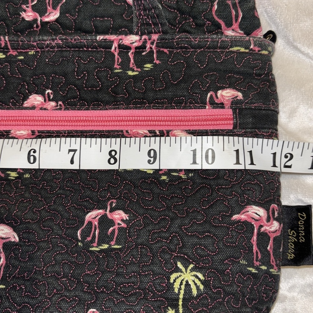 DONNA SHARP FLAMINGO NAVY BLUE AND PINK CANVAS TOTE/SHOULDER BAG ZIPPER CLOSURE - Picture 10 of 11